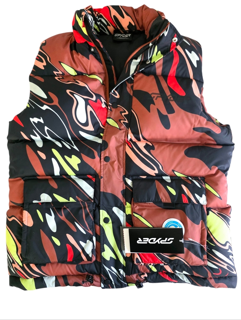 NWT Spyder Windom 100% Duck Down Puffer Vest Layer Pattern Color BlockMedium